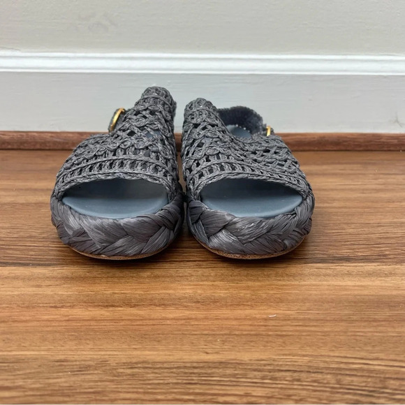 Tory Burch Raffia Canvas Crochet Trim Platform Slingback Espadrilles Sandals - Picture 3 of 10